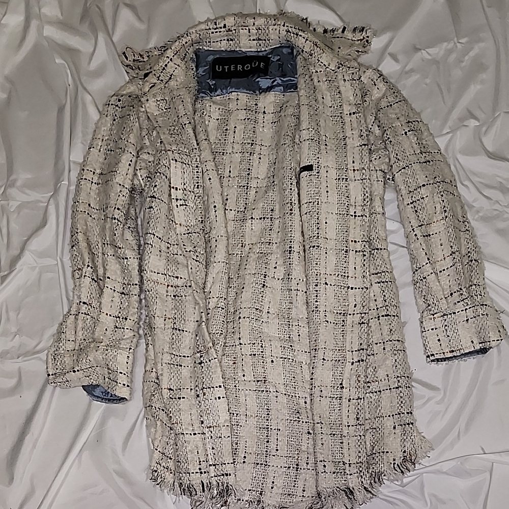 Uterque Cream and Black Textured Blazer